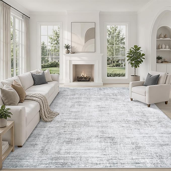 8x10 Area Rugs for Living Room Washable Rugs Neutral Abstract Large Rug Soft Modern Carpet Non-Slip Stain Resistant Low Pile Rug for Bedroom Dining Room Nursery Home Office Under Table Area Rug Grey
