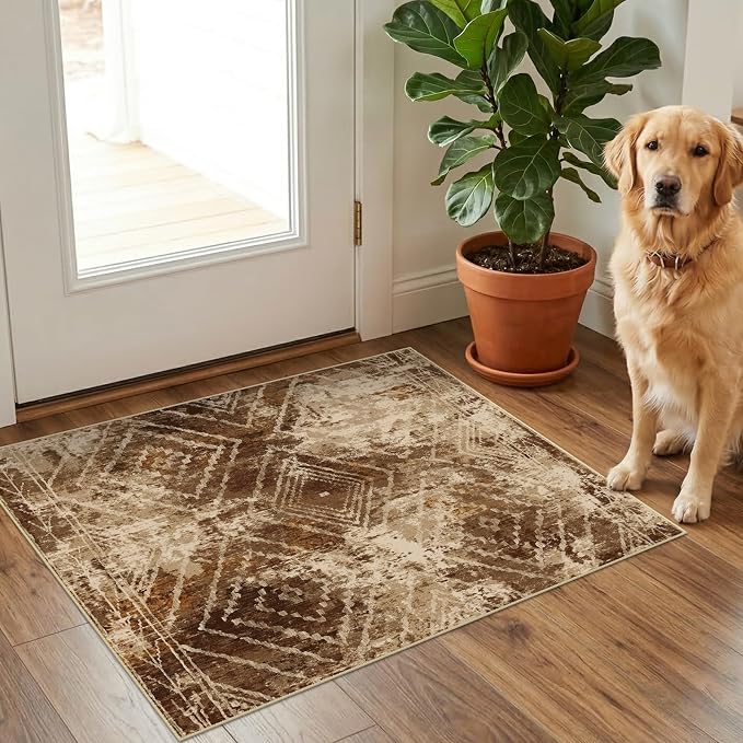 BESTSWEETIE Area Rug 2x3 Rug Machine Washable Non-Slip Low Pile Print Pattern Western Rug for Living Room Bedroom Entryway Tribal Series-Abstract/Cowhide