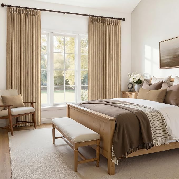 Rust Brown Pinch Pleated Thick Linen Curtains 90 Inches Long for Dining Room, Memory Shape Semi Sheer Light Filtering Drapes Privacy Decorative Curtain Window Burg 40 x 90 Inch Length 2 Panels Set