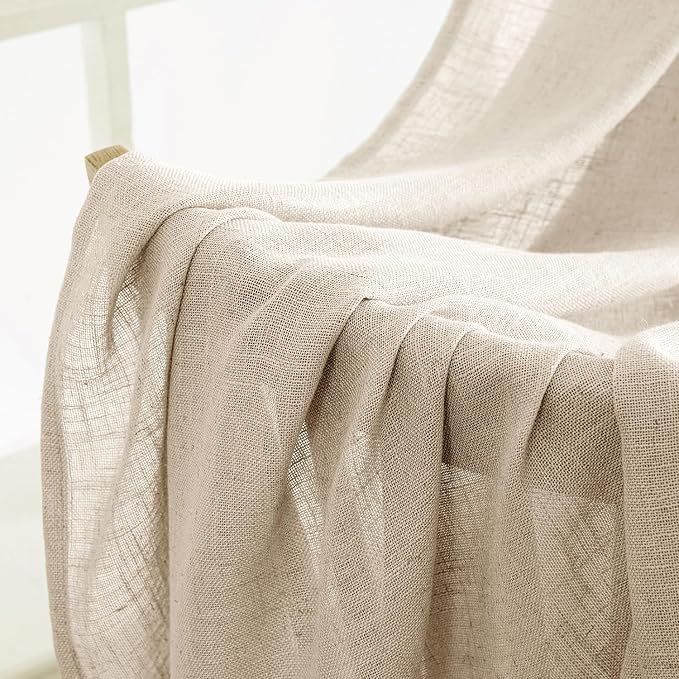 MIULEE Light Taupe Linen Curtains 84 Inch Length 2 Panels for Bedroom Living Room, Soft Linen Textured Window Drapes Semi Sheer Light Filtering Back Tab Rod Pocket Farmhouse Modern Burlap Look Decor
