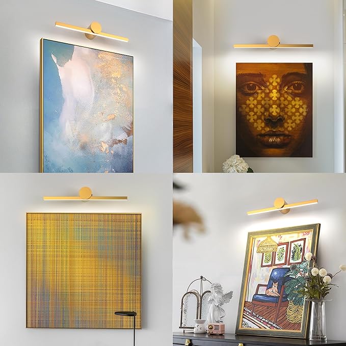 ZitoStory Battery Operated Picture Light for Wall with Remote, Wireless Dimmable Art Lights for Paintings Rechargeable Gallery Light Artwork Lighting for Canvas, Portrait, Gold, 20 Inch