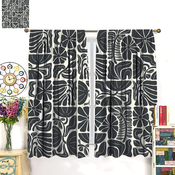 JESTRONRY Mid Century Boho Curtains, Modern Abstract Abstract Geometric Floral Pattern Print Blackout Window Door Curtains for Bedroom Living Room Home Decor 84x84in