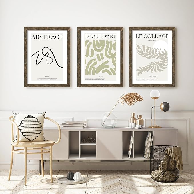 Picrit 20x27 Picture Frame 3 Pack, Wooden Brown Rustic Puzzle Frame, Display Poster 16 x 24 with Mat or 20 x 27 without Mat for Horizontal or Vertical Wall Mounting
