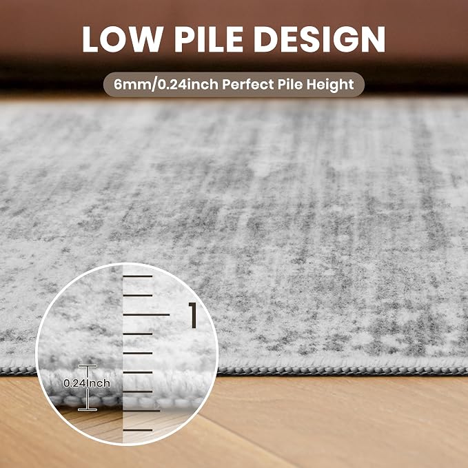 zesthome 6x9 Rugs for Living Room – Abstract Washable Rug, Ultra-Thin 6x9 Area Rugs, Stain Resistant Rugs for Bedroom, Large Home Decor Rug, Modern Area Rug (Grey, 6'x9')