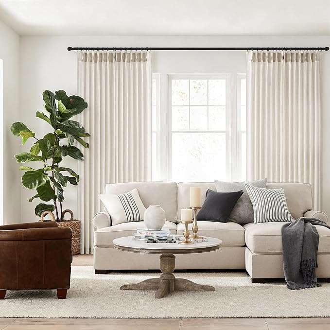 Topfinel Pinch Pleated 94 Inch Curtains 2 Panels for Living Room,Birch Linen Curtains 94 Inches Long Pinch Pleat Drapes for Track System Light Filtering Semi Sheer Curtains for Dining Bedroom Office