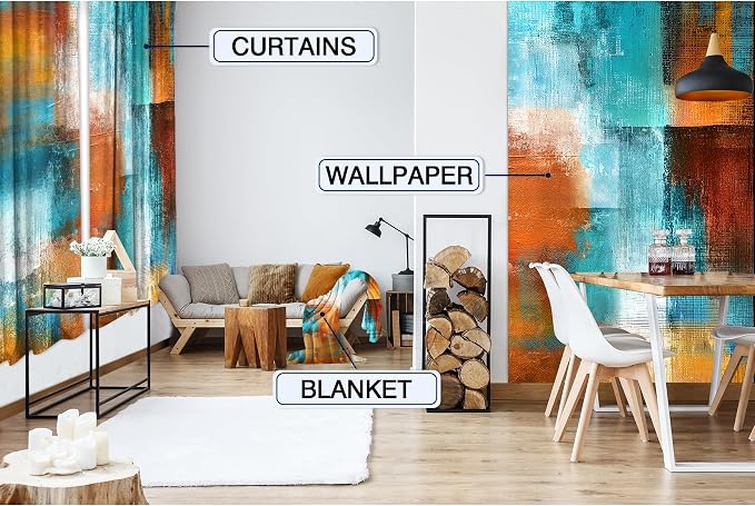 MESHELLY Abstract Brown Teal Curtains 42W x 63H Inch Rod Pocket Rust Burnt Orange Turquoise Art Painting Modern Contemporary Watercolor Cool Oil Print Vintage Living Room Bedroom Window Drapes 2 Panel