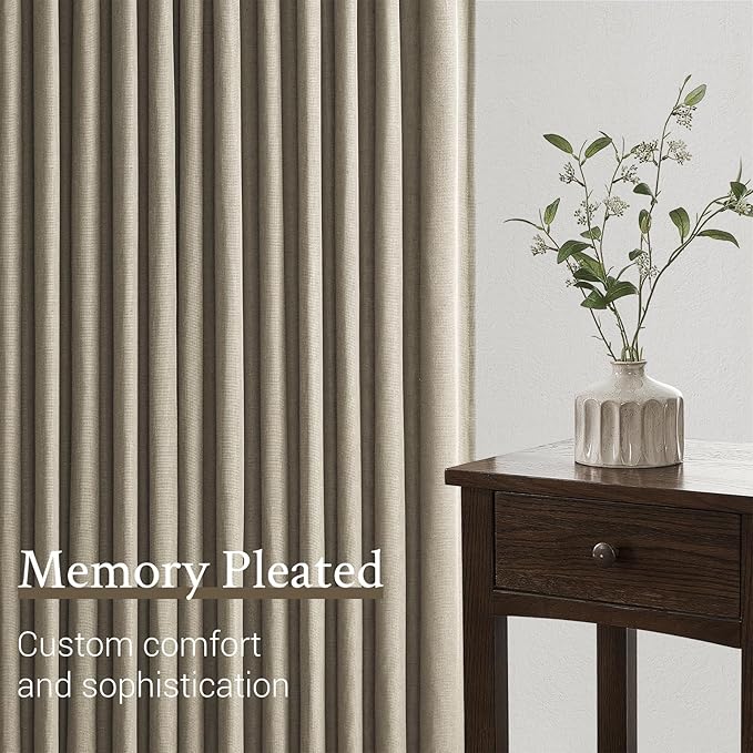 Topfinel 63 Inches Long Pinch Pleated Semi Sheer Curtains,Grey Beige Linen Blended Light Filtering Window Curtains 63 Length 2 Panels for Living Room Bedroom Pinch Pleat Drapes with Hooks,40" Wx63 L