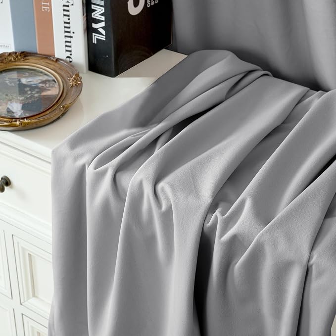 YoungsTex Curtains 102 Inch Length 2 Panels Set for Living Room, Velvet Blackout Drapes with Grommet Privacy for Sliding Door Bedroom, Light Grey, 2 Panels, 52 X 102 Inch