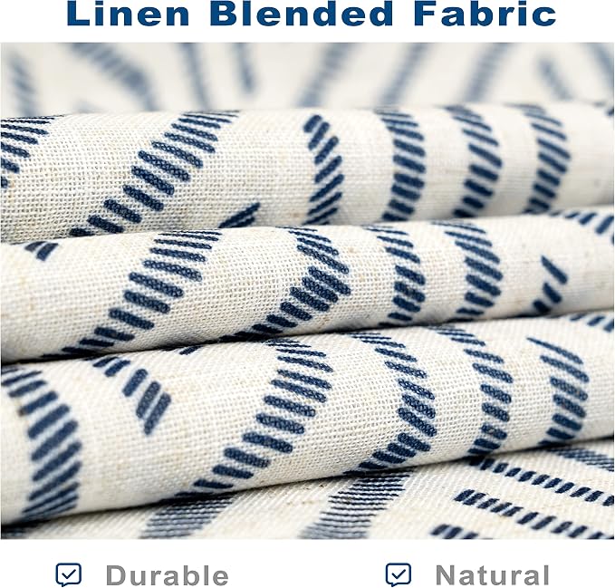 DriftAway Farmhouse Linen Lined Valance Double Layer Thermal Insulated Room Darkening Blackout Valances 3.5 Inch Rod Pocket Striped Tie Up Valance Single 45 Inch by 63 Inch Briony Navy