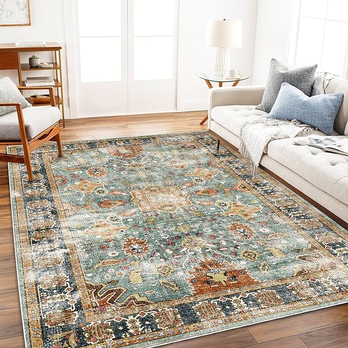 CHAMPLANT Area Rug 5'x7' Washable Vintage Traditional Floor Cover Foldable Thin Retro Kitchen Accent Indoor Distressed Non Slip Carpet for Bedroom Living Room