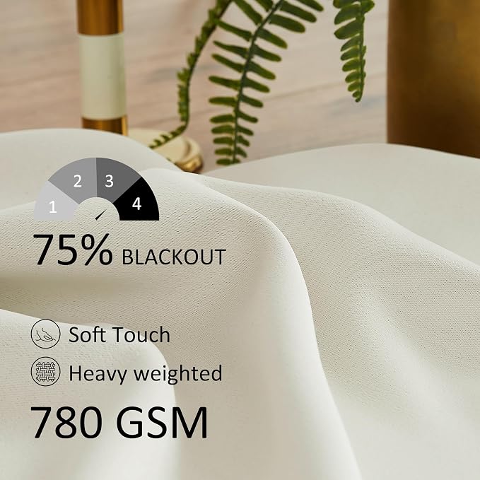 Treatmentex Pom Pom Curtains for Bedroom Windows 90 inch Energy Efficient Thermal Insulated Living Room Darkening Curtain Panels for Kitchen Nursery Room Ivory 52" w x2 Panels Rod Pocket