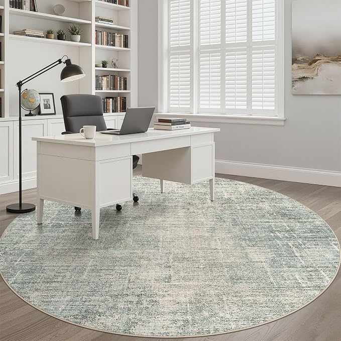 10ft Round Rug Living Room: 10x10 Washable Large Neutral Green Circle Area Rug Abstract Soft Modern Stain Resistant Indoor Floor Non-Slip Carpet for Bedroom Nursery Kids Office Playroom Dining Room