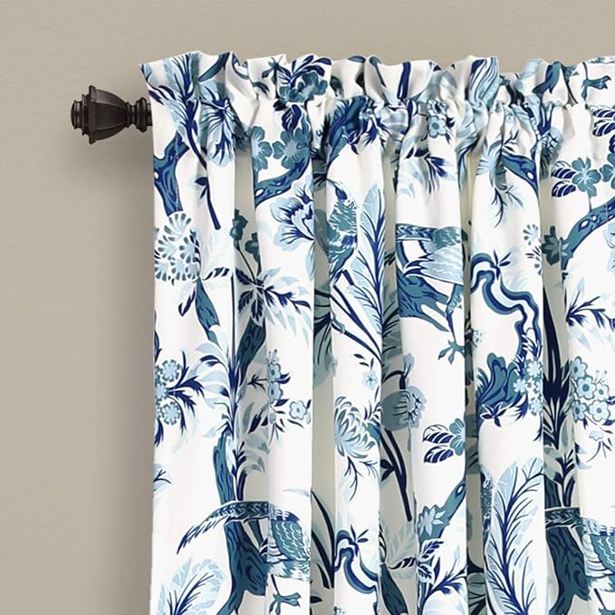Lush Decor Dolores Light Filtering Window Panels, Pair, 52" W x 108" L, Blue - Floral Curtains for Bedroom - Vintage Curtains - Coquette Room Decor