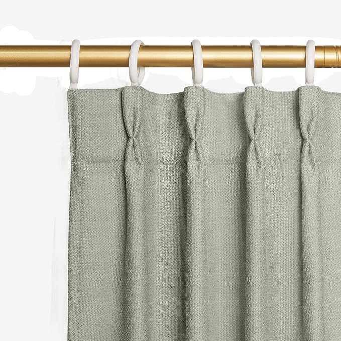 Joydeco Greyish White Pinch Pleated Thick Linen Curtains 96 Inch Long 2 Panel Set for Living Room, Double-Faced Curtain for Bedroom, Back Tab Blackout Drapes with Adjustable Hooks (40”W x96”L)