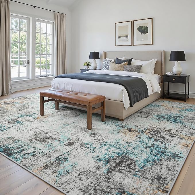 Area Rugs 8x10 Living Room: Large Soft Washable Rug Modern Abstract Anti-Skid Non-Shedding Carpet Indoor Floor Thin Carpets for Bedroom Dining Room Farmhouse Nursery Home Office Multi
