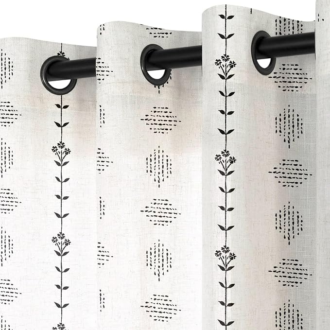 Farmhouse Curtains for Living Room, Striped Linen Cream and Black Pattern Modern Farm House Curtains for Dining Room Bedroom 84 Inch Long 2 Panels Set
