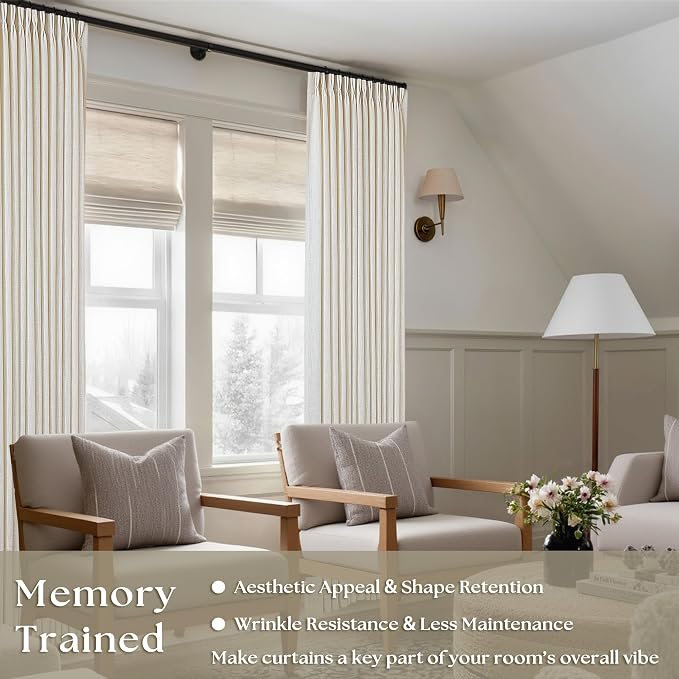 TWODRAPES Natural Pinch Pleated Linen Curtains 78 Inches Long 2 Panels for Living Room Bedroom Memory Training Shaped Semi Sheer Pleat Drapes with Hooks Rings Light Filtering Window Curtain 40x78