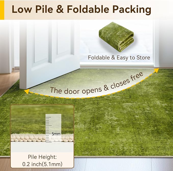 RELEANY Washable Area Rugs 5'x7' Non-Slip Modern Abstract Soft for Living Room Entryway Bedroom Kitchen, Print Pattern, Grass Green