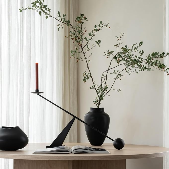 Black Metal Modern Candle Holder Candlestick Holders Decorative Candle Stand, Tapered Candle Holders Home Decoration 19 inch