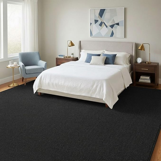 Ottomanson 6'6" x 18' Oversized Area Rug – Non Slip Low Pile Carpet for Living Room, Dining Room & Large Rooms, Solid Black