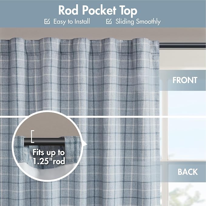 Madison Park Anaheim Cabin Plaid Curtain Window, Thermal Insulated Fleece Lining, Living Room Decor Room Darkening Drape for Bedroom, 1-Single Panel Pack, 50x63, Rod Pocket & Back Tab, Denim Blue
