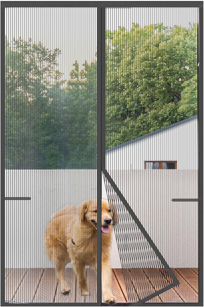 Risareyi Magnetic Screen Door Heavy Duty, Front Door Screen Magnetic Closure Thicken Tear-Resistant Mesh Keep Bugs Out, Grey - Net Curtain Itself Size 80" x 80"