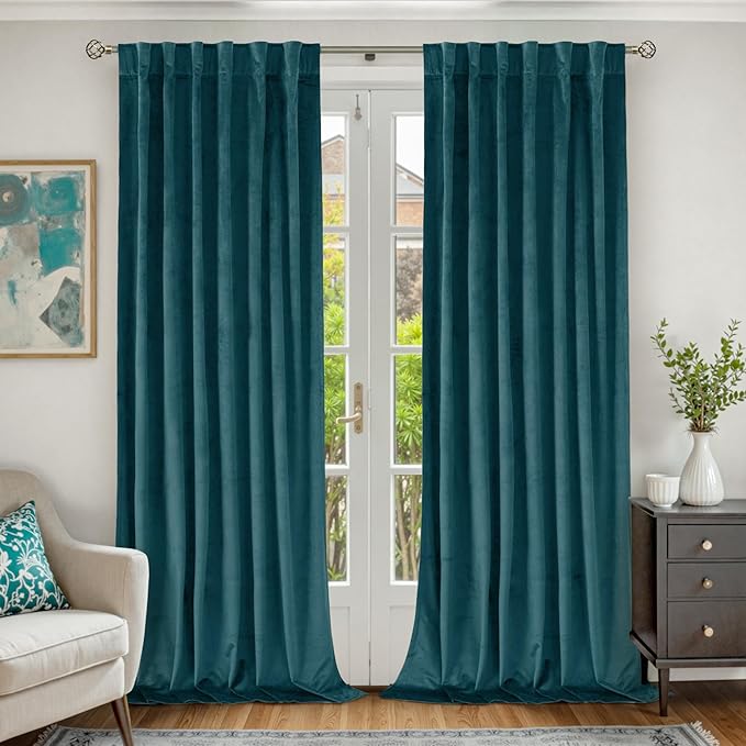 BGment Teal Velvet Curtains 80 inches Long, Luxury Thick Thermal Insulated Blackout Curtains Super Soft Noise Reduce Back Tab and Rod Pocket Drapes for Bedroom/Living Room, 2 Panels, 52 x 80 Inch