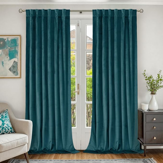 BGment Teal Velvet Curtains 90 Inches for Bedroom, Thermal Insulated Room Darkening Curtains Sound Reduce Drapes with Back Tab and Rod Pocket for Living Room, Set of 2 Panels, 52 x 90 Inch