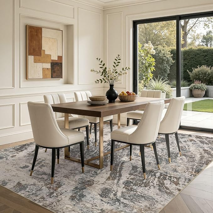 DMOYEST Area Rug Living Room Rugs - 10x12 Large Soft Indoor Neutral Modern Abstract Low Pile Washable Rug Carpet for Bedroom Dining Room Farmhouse Home Office-Dark Brown/Grey