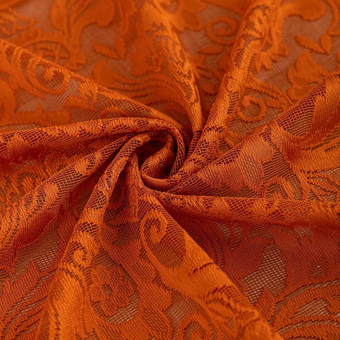 ALIGOGO Sheer Orange Curtains 108 Inches Long - Embroidered Floral Rust Window Treatment for Dining Room Farmhouse Orange Curtains 2 Panels, Scalloped Rod Pocket, 52 x 108 Inch