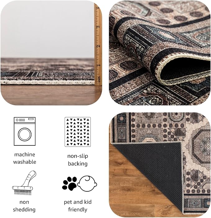 Keen Home Design 30"x84" Rug - Machine Washable Runner Rug with Non-Slip Backing, Ideal for Hallway, Entryway, Kitchen, Laundry Room - Vintage, Easy Clean, Durable, Low Pile Rug - (2'6" x 7')