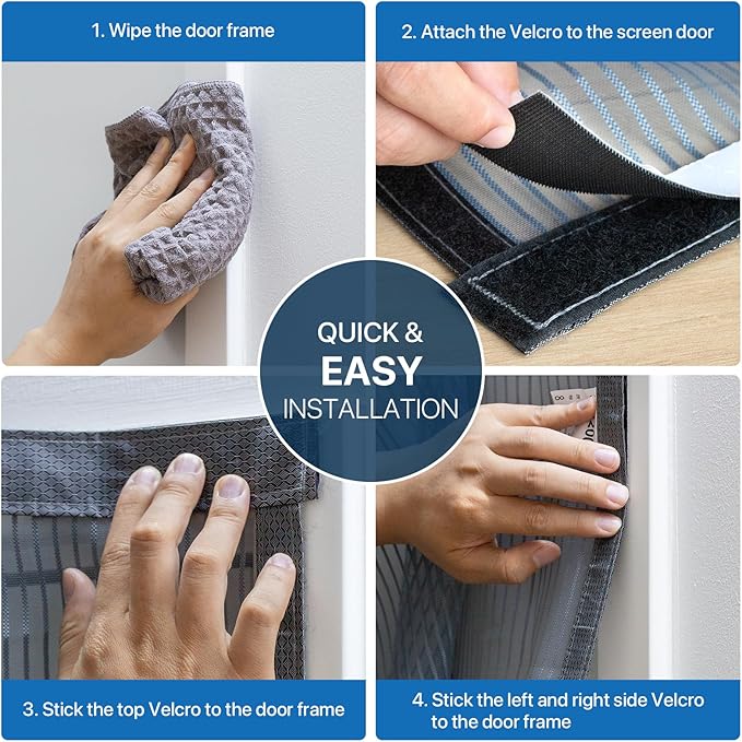 Heavy Duty Door Screen Magnetic Closure, LOVIGA Thickened Fiberglass Screen Door Mesh, Self Sealing, Tear Resistant, Easy Assemble, Fine Mesh Keep Bugs Out Fit Door Size 30 Inch X 80 Inch White