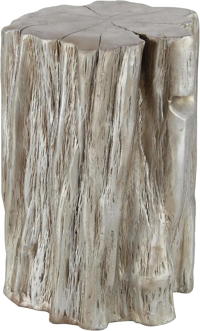 Deco 79 Fiberglass Side End Accent Table Tree Trunk End Table, Side Table 13" x 13" x 19", Silver