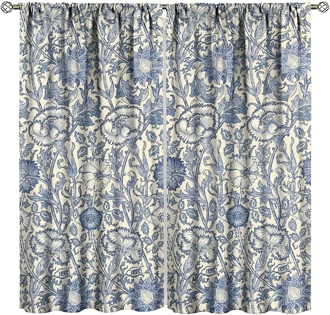 William Morris Plant Curtains, Rustic Farmhouse Retro Floral Flowers Print Blackout Window Treatments Drapes, for Living Room Bedroom Kitchen 42(W)*84(L) 2 Panels