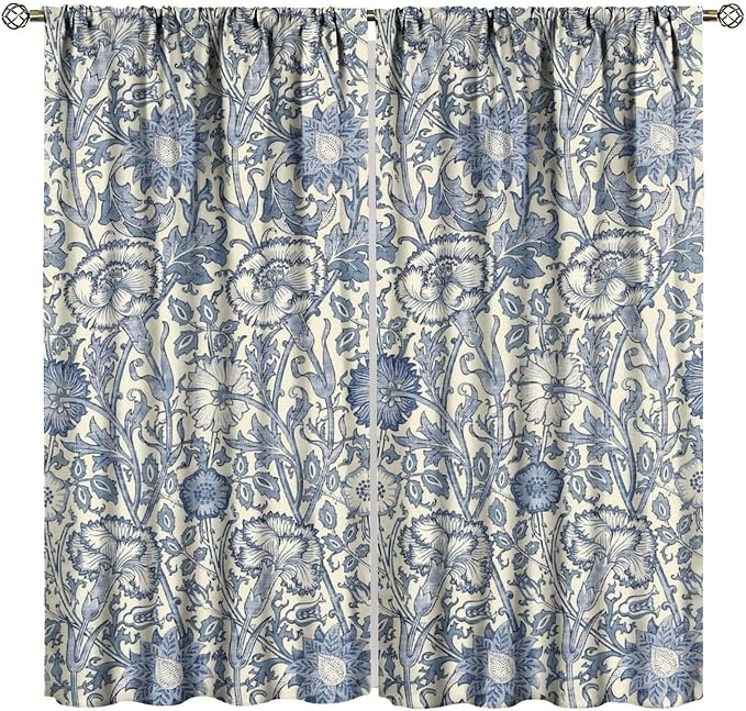 William Morris Plant Curtains, Rustic Farmhouse Retro Floral Flowers Print Blackout Window Treatments Drapes, for Living Room Bedroom Kitchen 21(W)*54(L) 2 Panels
