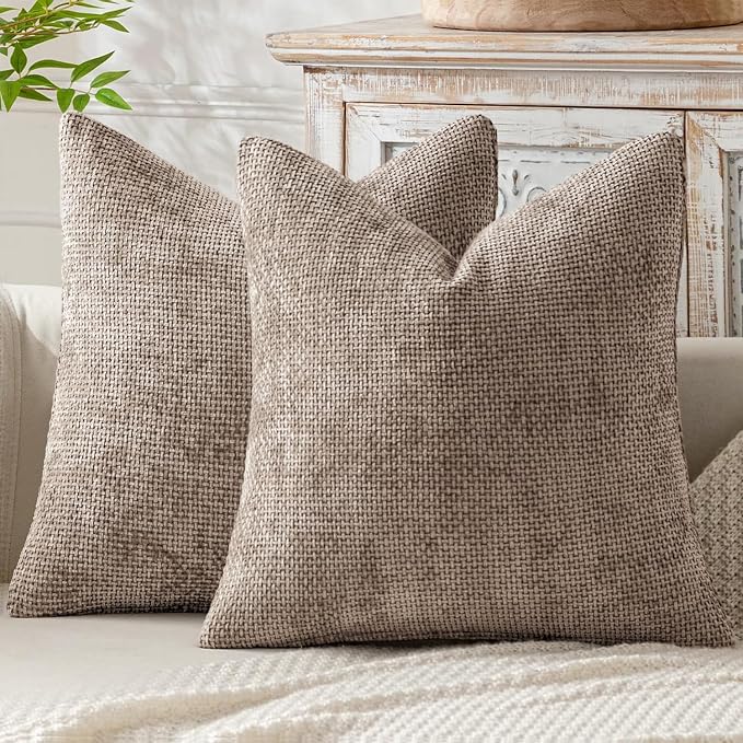 MIULEE Pack of 2 Couch Throw Pillow Covers 18x18 Inch Light Khaki Boho Accent Decorative Pillow Covers Soft Chenille Farmhouse Taupe Cushion Covers for Home Decor Bed Sofa Living Room