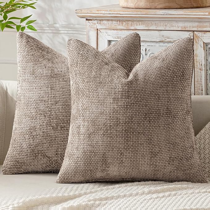 MIULEE Pack of 2 Couch Throw Pillow Covers 22x22 Inch Neutral Light Khaki Boho Accent Decorative Pillow Covers Soft Chenille Farmhouse Cushion Covers for Home Decor Bed Sofa Living Room