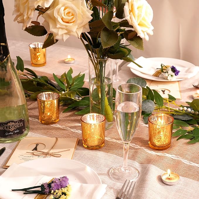 Homemory 24 Pcs Gold Votive Candle Holders, Mercury Glass Candle Holder, Tealight Candle Holders for Table Centerpieces, Baby Shower, Party, Anniversary, Wedding, Home Decor, Halloween, Christmas