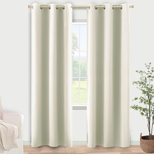 KOUFALL Cream Curtains for Small Windows,Room Darkening 80% Blackout Narrow 38 Inch Wide Double Curtains by Size 84L 2 Panels Set,Ecru Beige