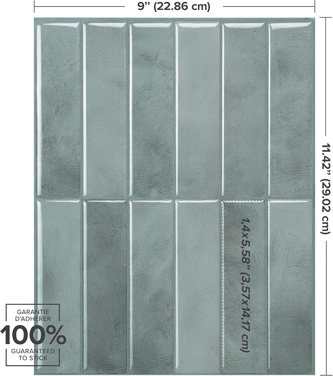 Smart Tiles Peel and Stick backsplash, Stacked Frost Gray, 11.43"x9" | Pack of 5 (3.5 sq ft), Glossy, Heat/Moisture Resistant, Low VOC, Kitchen/Bathroom, Renter Friendly, Made in Canada