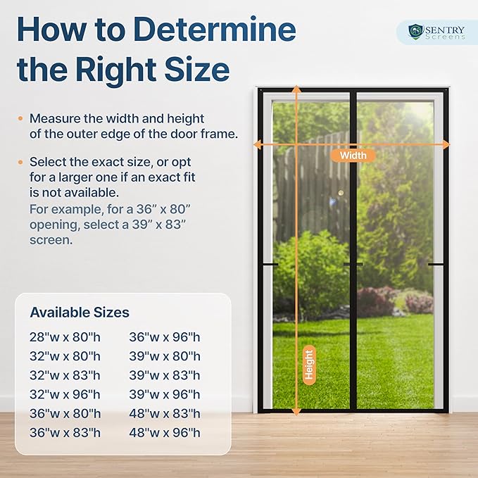Fiberglass Mesh Magnetic Screen Door – Heavy Duty Self-Closing Hanging Door Net Screen with Magnet Closures – Fits Doors Up to 30"x82" – Black – by Sentry Screens