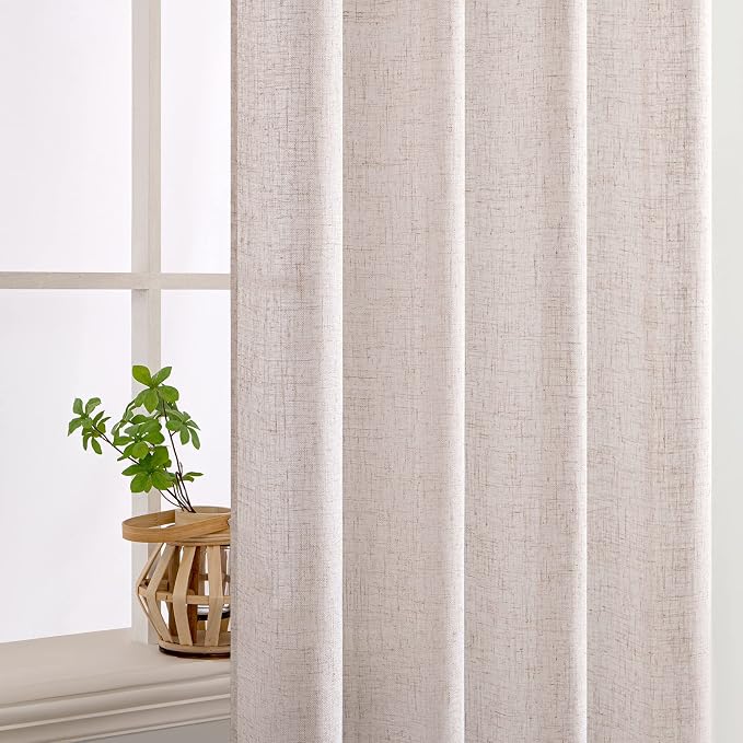MIULEE Natural White Linen Curtains 92 Inch Length 2 Panels for Bedroom Living Room, Soft Thick Linen Textured Window Drapes Semi Sheer Light Filtering Back Tab Rod Pocket Burlap Look Decor