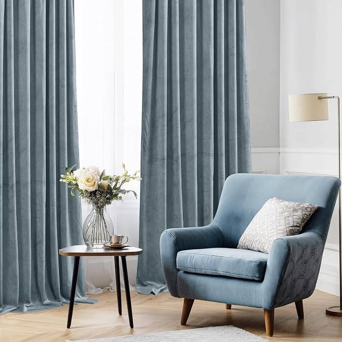 StangH Stone Blue Curtains for Nursery Bedroom Soft Velvet Thermal Insulated Window Treatment Rod Pocket Privacy Room Darkening Panels for Living Dining Room, W52 x L102, 2 Panels