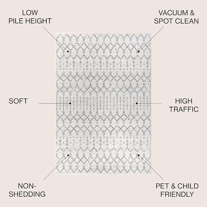 JONATHAN Y Boho Vintage Diamond Cream/Gray Square Area Rug 9X9 ft, Moroccan Hype for Living Room, Bedroom, Kitchen, Office, Easy-Cleaning, High Traffic, Pet-Friendly, Non-Shedding (MOH101B-9SQ)
