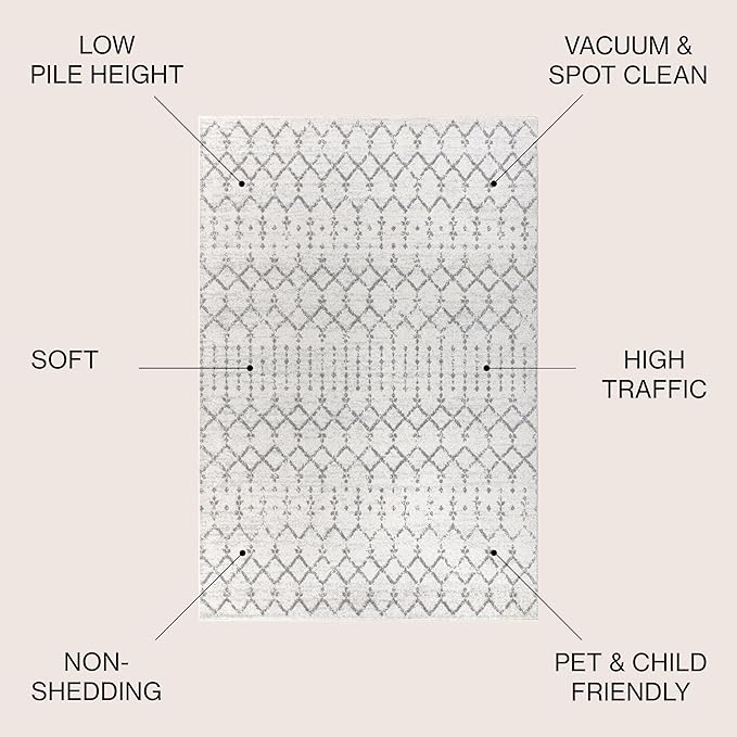 JONATHAN Y Boho Vintage Diamond Cream/Gray Square Area Rug 7X7 ft, Moroccan Hype for Living Room, Bedroom, Kitchen, Office, Easy-Cleaning, High Traffic, Pet-Friendly, Non-Shedding (MOH101B-7SQ)