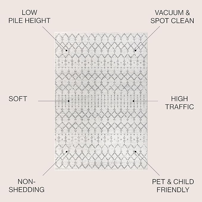JONATHAN Y Boho Vintage Diamond Cream/Gray Oval Area Rug 6X9 ft, Moroccan Hype for Living Room, Bedroom, Kitchen, Office, Easy-Cleaning, High Traffic, Pet-Friendly, Non-Shedding (MOH101B-6OV)