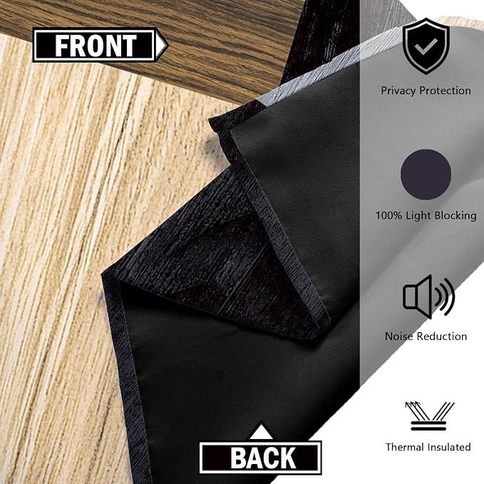 Tyrot Wood Print Retro 100% Blackout Curtains for Bedroom 63 inch Long 2 Panels Set Modern Abstract Geometric Black Out Curtains Insulated Room Darkening Window Drapes for Living Room, 52Wx63L