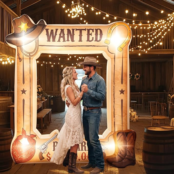 Soulchen 6 x 5 ft Western Wanted Inflatable Decoration with LED Lights and Built-in Blower Perfect for Cowboy Party Decor Western Themed Birthdays and Vintage Country Events