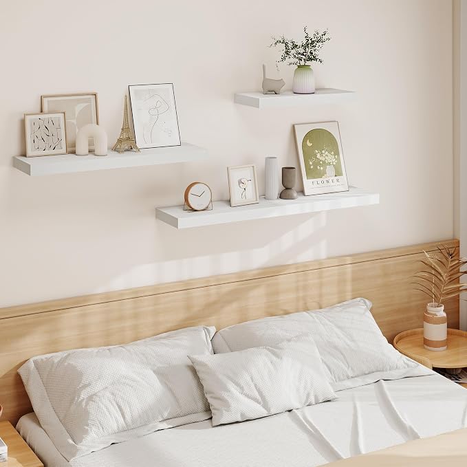 Vivelove White Floating Shelves 48 Inches Long, Wall Display Shelves with Invisible Brackets, for Bathroom Living Room Kitchen Bedroom Office Farmhouse Home Decor, 48x9.3X 1.5 - Set of 2, White