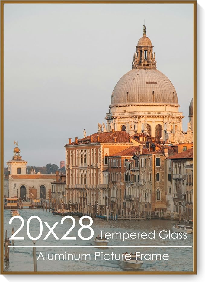 20x28 Metal Picture Frame, Aluminum Poster Frame with Real Glass, Bronze | Warm Bronze 28x20 Frame with Tempered Glass for Wall Display, Posters, Art & Photos | Wall Kit Included